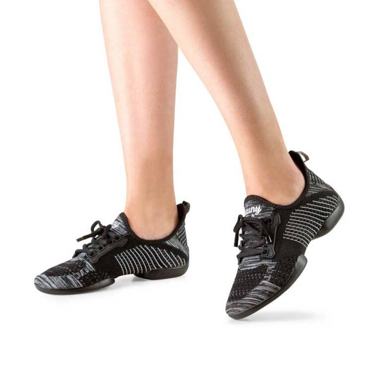 1 cm Sneaker Absatz Anna Kern Damen Dance Sneakers 110 Pureflex Textil Schwarz/Grau/Weiß Geteilte PU Sohle Normalweite 